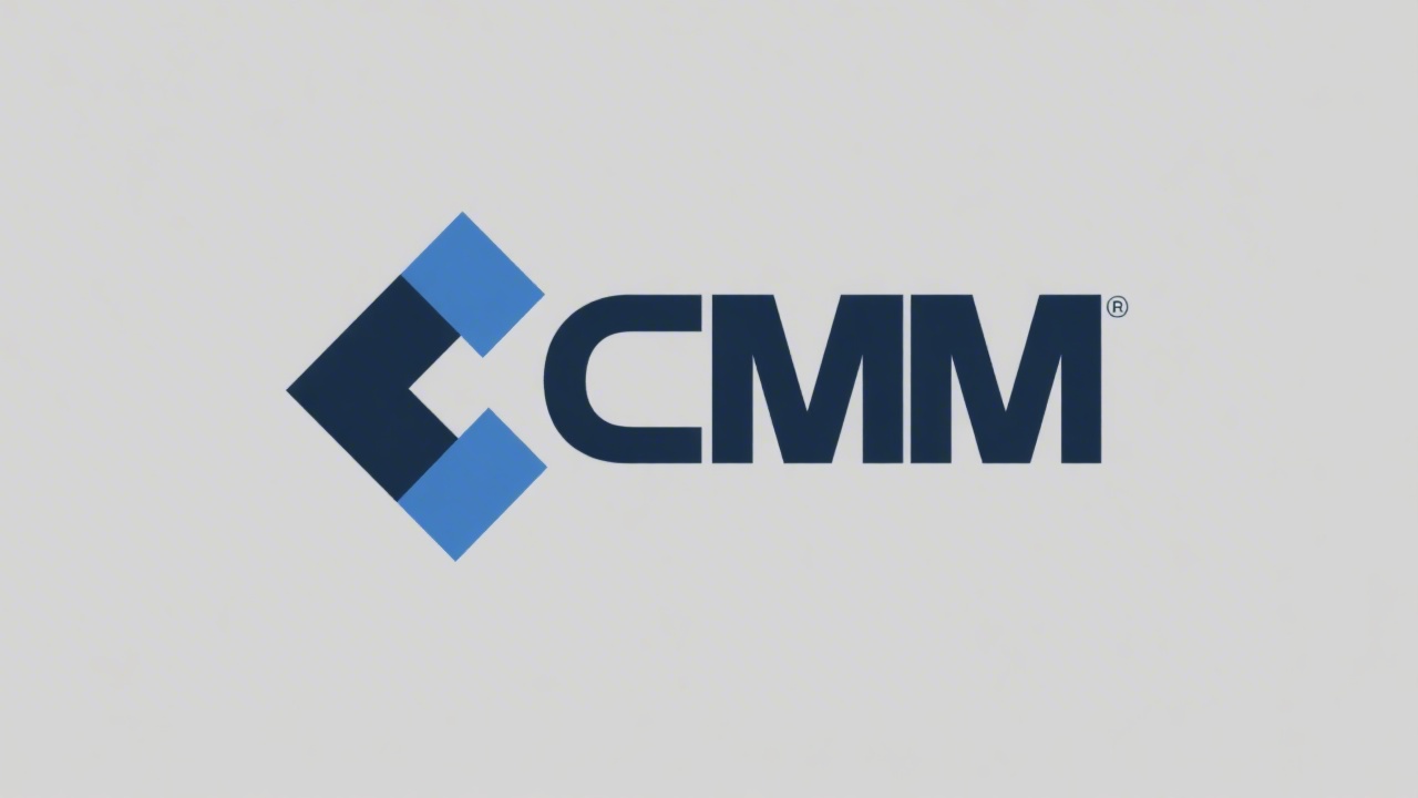 Simple geometric logo with the letters CMM in clean sans serif style, minimal navy and blue tones, flat design without complex shapes for easy recognition.